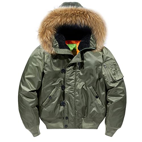 Winter Military Bomber Jacket Men Fur Collar Hooded Warm Windproof Bomber Jackets Fashion Oversized Parkas Army Green XXL