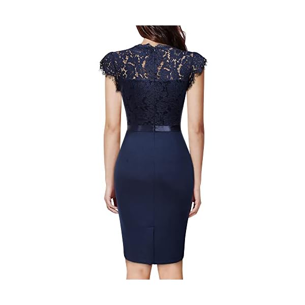 Miusol Women's Elegant Floral Lace Ruffle Design Cap Sleeve Cocktail Party Dress (XX-Large, Navy Blue) - Image 3