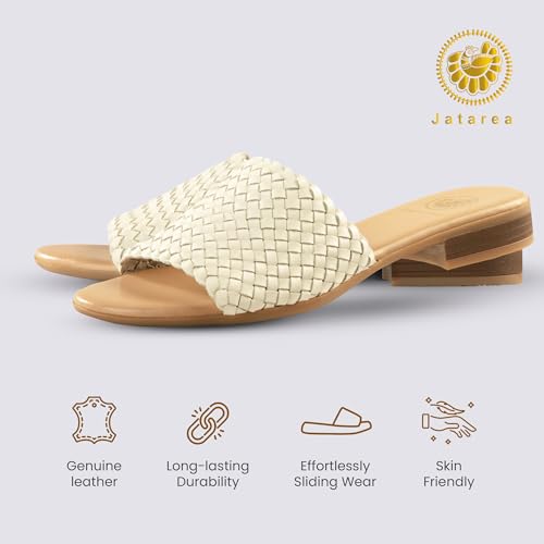 Image of JATAREA Women's Slip-On Flat Sandals with Round Open Toe | Dressy Summer Slides for Women