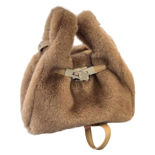 Sangle réglable pour ce sac à main en fausse fourrure kaki - Pack mini sac peluche femme hiver
