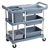 Robuster Rollwagen mit 3 Etagen und Rädern – Premium-Organisationswagen für Küche, Bar, Restaurant, kommerzielle Qualität, Aufbewahrungswagen – Wagen (6 Becken, 2 Fässer, schwarz)