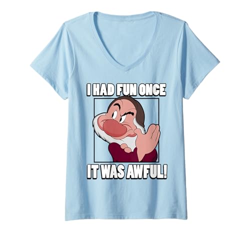T-shirt col V Blanche-Neige Disney pour femme avec motif Grumpy humoristique