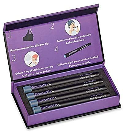 Smooth-Vitamins B12/Melatonin Diffuser Pens - Boosts Energy, All Natural, Vegan Friendly Breathable Energy Infused with Vitamin-B12 | Long Lasting with 0 Calories (Pack of 4) (Melatonin-PurpleBox)