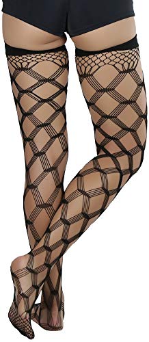 Image of ToBeInStyle Women's Multi-Strand Large Diamond Fence Net Thigh High Stockings