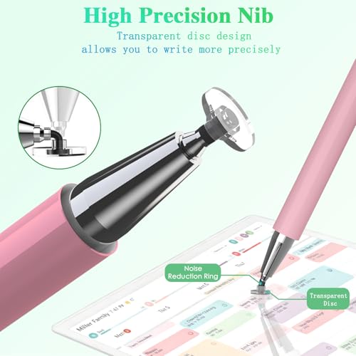 Image of Stylus and Mount for Nintendo Switch /Skylight Calendars 15 /27 Inch, Dual Tip with Mesh and Disc Tip | Magnetic Pen Cap | Flexiple Stylus Holder Mount to Calendar,Capacitive Stylus Pen-White-Pink