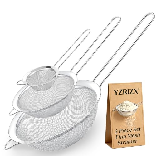 Fine Mesh Strainer Set of 3, Stainless Steel Sieve Sifters with handle, Medium Small Mini Size, Kitchen Strainers Colander Set for Sifting, Straining & Cooking(2.2