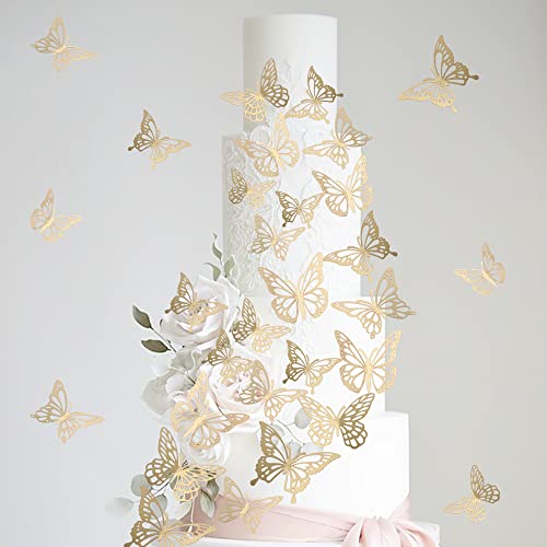 40 Pcs Laser 3D Butterfly Cupcake Toppers Hollow Arts Butterfly Cake Decorations For Baby Shower Wedding Fairy Birthday Party Supplies Butterfly Wall Sticker Decoration Mixed Styles Gold #TOP3