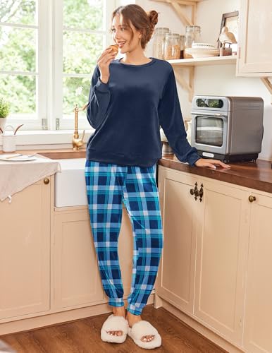 Ekouaer Womens Pajamas Sets Long Sleeve Soft Sleepwear 2 Piece Velvet Pjs Lounge Sets with Pockets