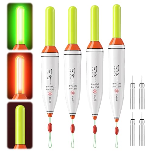 FUFRE Angelposen, LED Posen Angeln mit Bissanzeiger, 3.5g/4.5g/5.5g/7.5g Angelzubehör mit LED Verfärbung-Licht, Schwimmer Angeln mit Batterie, Posen Set, für groß Fisch (3.5g/4.5g/5.5g/7.5g)