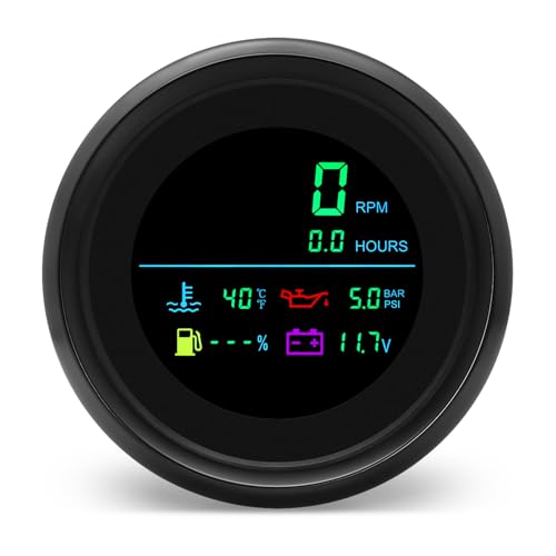 6-in-1 Digital Gauge: Tachometer (0-19999 RPM), Hour Meter, Water Temp (℉/℃), Fuel Level, Oil Press (PSI/BAR), Voltage (0-99.9V) - 85mm AUTO Boat Gauge for 12V/24V Car Truck