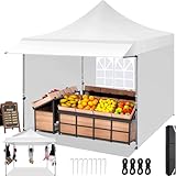 COBIZI Faltpavillon Pavillon 3x3 mit 23 SF Erweiterte Markise Wasserdicht Stabil Winterfest, Faltpavillon Partyzelt mit 3 Seitenwand, Robuster Gartenpavillon für Märkte, Partys und Events, Weiß