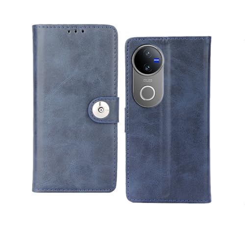 Image of Inktree Vivo V50 5G Flip Cover | Leather Finish | Complete Protection Flip Case for Vivo V50 5G - Blue Button