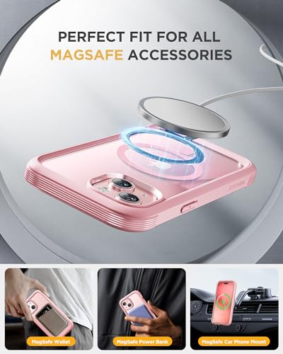 Image of Miracase Magnetic for iPhone 15 Plus Case 6.7'' [Compatible with Magsafe] Full-Body Military Drop Proof 15 Plus Phone Case Cover with Built-in 9H Tempered Glass Screen Protector,Magnetic Pink