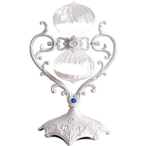 Reloj de arena vintage con temporizador de arena, grabado de metal giratorio de 30 minutos, reloj de arena para regalo, escritorio en casa, oficina, decoración de boda (blanco) Cover