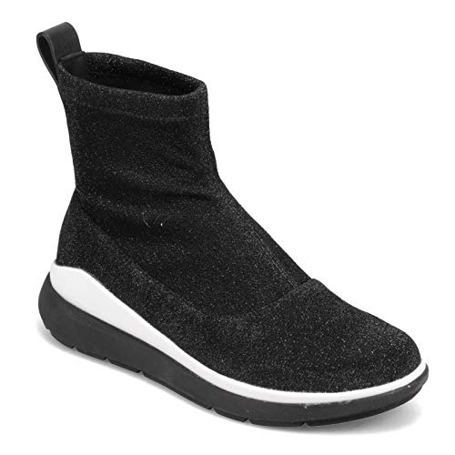 FitFlop Womens Loosh Luxe Lurex Knit High Top Sneakers, All Black, US 6