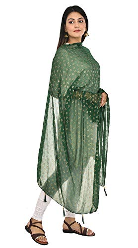 Image of YOUTHQUAKE Soft Chiffon Dupatta with Golden Foil Print & Tassels for Women & Girls