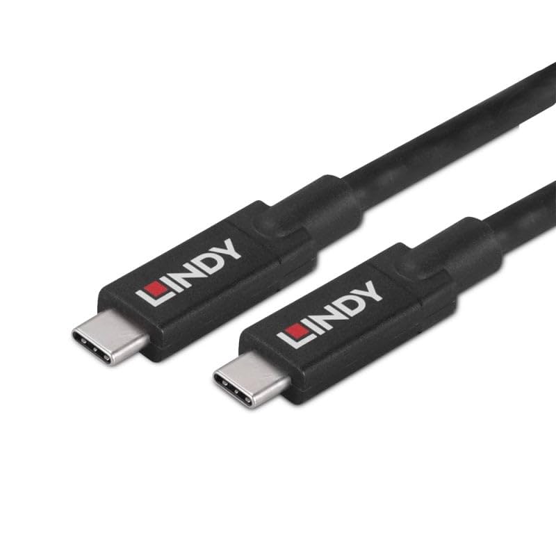 LINDY Cavo attivo USB 3.2 Gen 2 da USB-C a USB-C, trasferimento dati 10 Gbps, DisplayPort 1.4, alimentazione 100 W, nero