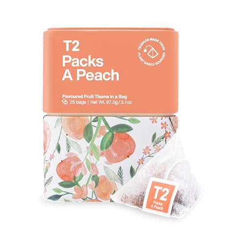 T2 Tea Packs A Peach Fruit Tea, Fruit Tisane Teabags in T2 Icon Tin, 25 Count