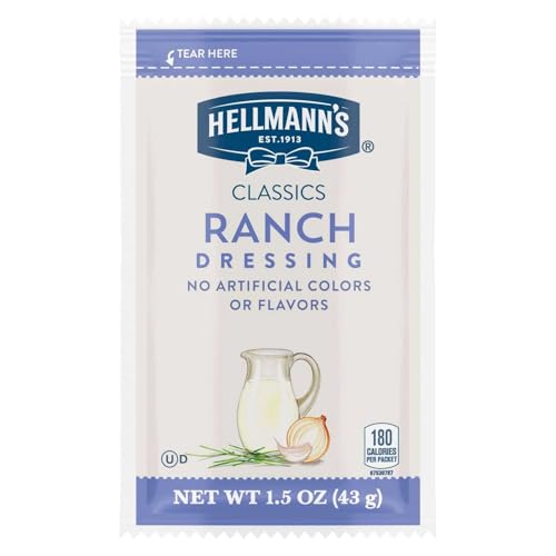 Hellmann's Classics Ranch Salad Dressing Portion Control Sachets Gluten Free, No Artificial Flavors, Colors, added MSG or High Fructose Corn Syrup, 1.5 oz, Pack of 102