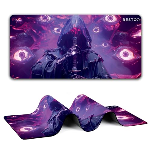 Image of BESTOR Anime Series Mouse Pad Dark Reaper Samurai Mouse pad with Anti-fray Stitching, Waterproof Surface & Non-Slip Rubber Base Stitched Edges Gaming Mouse Mat for Laptop (60cmx34cm)