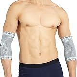 Neotech Care - Codera de compresión (2 unidades) - Tejido de punto 3D de fibra de bambú - Manga de compresión elástica y transpirable - Golf, tenis, deportes - Brazo derecho o izquierdo - Gris (M)