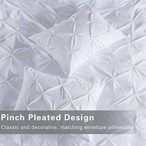 Pinch Pleated 3pc Duvet Cover Set 100% Egyptian Cotton 1000 Thread Count Zipper & Corner Ties Rectangle Pattern Decorative Pintuck Pillow Shams (120X98 Oversize King, Pure White Solid)