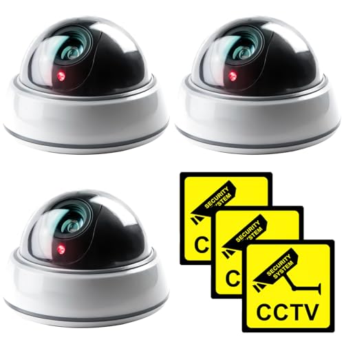 Lot de 3 caméras de surveillance factice 12,5 x 10 cm avec LED rouge clignotante pour la maison et le bureau