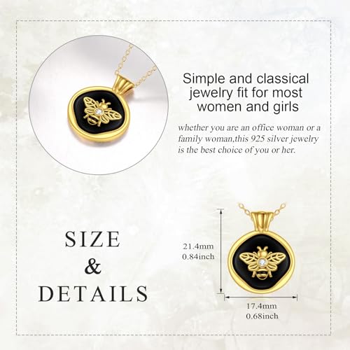 KQF Black Onyx Bee/Phoenix Necklace Sterling Silver Onyx Honey Bee/Phoenix Pendant Necklace Bee/Phoenix Jewelry Gifts for Women4