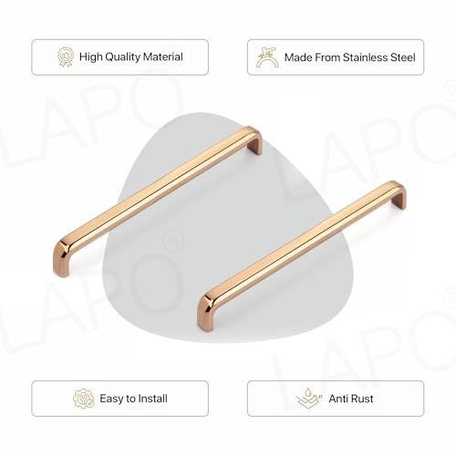 Image of LAPO 10 Inch Rosegold Pulls for Kitchen Cabinets & Drawers, Stylish Handles for Pooja Mandir, Wardrobe, and Almirah,Quick Fix Mounting(224mm, Rosegold Finish, Pack of 6)