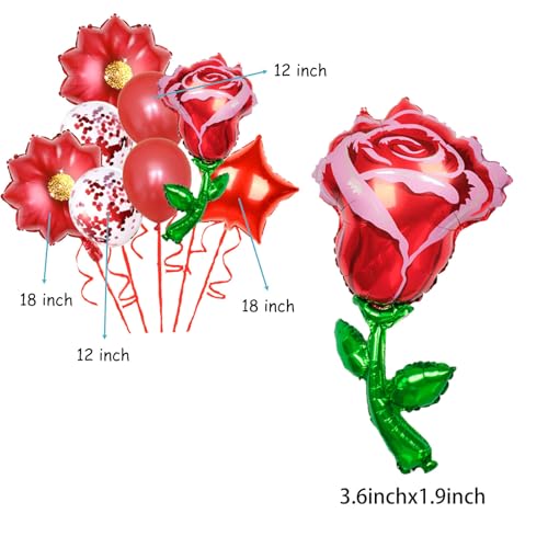 Image of 8 PCS Red Rose Balloon Suit Foil Balloons Festival Birthday Valentines Day Baby Shower Wedding Engagement Boys and Girls Decorative Articles