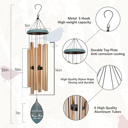 Image of ASTARIN Personlized Wind Chimes Memorial, 35 in Sympathy Gifts for Loss of Loved One, Sympathy Wind Chimes for Loss Lover Mother Father, Metal Wind Chime for Funeral(Produced in Texas)