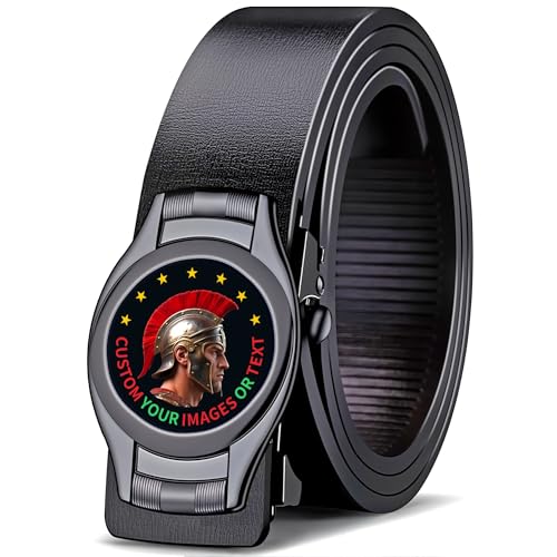 Leather Ratchet Belt Men - Customizable Photo Personalized Gift for Men Custom Birthday Gift, Automatic Buckle Belt