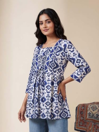 Image of Leriya Fashion Women's Rayon Paisley Printed Regular Fit Tunic Western Tops Short Kurti Comfortable Everyday Wear & Half Sleeves, Collar Neck (Available in Plus Size)
