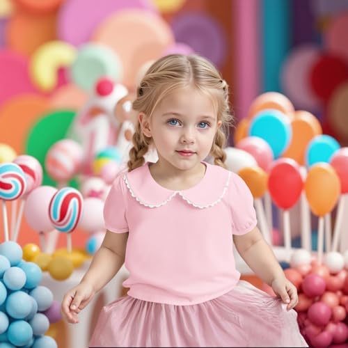 Image of MODNTOGA Kids Girls Basic Shirt Long Sleeve 3 Solid Color Doll Collar Tops Blouse