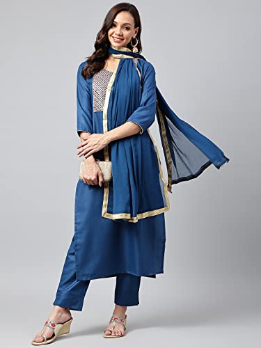 Image of ANNI DESIGNER Women's Cotton Blend Kurta with Pant & Dupatta