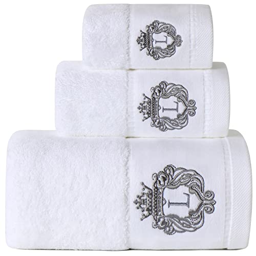 Luxury Bathroom Super Soft and Highly Absorbent Premium 100% Cotton Bath Towel Set for Gifts (White-L)