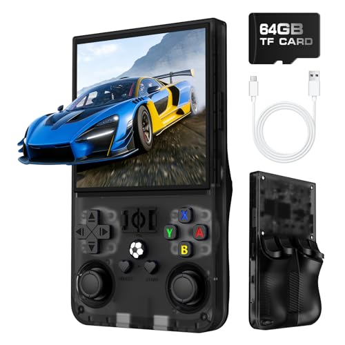 Image of R36MAX Retro Handheld Game Console, Retro Gaming Console with 64G Built-in 18000+ Classic Games, 4.0 Inch 720x720 IPS Screen, Portable Handheld Linux System, 4000mAh Battery (Black)