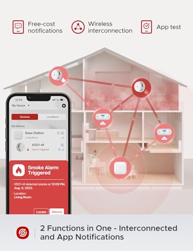 X-Sense Smart Smoke Detector with SBS50 Base Station, Wi-Fi Smoke Alarm Compatible with X-Sense Home Security App, Wireless Interconnected Mini Fire Alarm, Model FS31