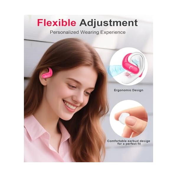 MOZOTER Wireless Earbuds Bluetooth 5.3 Headphones Sport,Over Ear Buds with Deep Bass Sound,60Hrs Playtime Earphones Redesigned Comfort Fit with Earhooks for Running,Meeting,Workout-Pink - Image 4