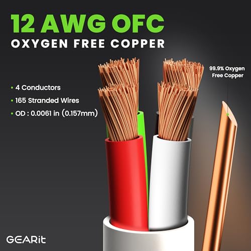 Image of GearIT 12 /4 Speaker Wire (100 Feet) 12AWG Gauge - Fire Safety in Wall Rated Audio Speaker Wire Cable / CL2 Rated / 4 Conductors - OFC Oxygen-Free Copper, White 100ft
