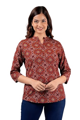 Image of Women's Cotton Printed Kurta Top | 3 /4 Sleeve Straight Kurti Casual Outings