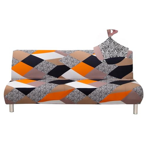 Jaotto Funda para Sofá Cama sin Brazos 2/3 Plazas Clic Clac Elastica Fundas Elástica para Sofá Plegable Ajustables Protectora para Sofá Cama sin Reposabrazos,Geometría Naranja