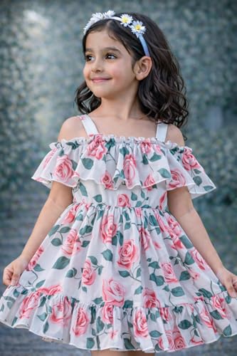 Image of Buy & Try by Dharmikaay Girl's Lycra Floral Printed Frock Dress for Girls Short Frock Baby Princess Western Dresses| Stylish Fancy Kids Clothing for New Year, Fashion