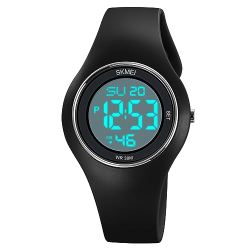 CakCity Digital Wristwatch for Women Unisex Waterproof Sports Stainless Steel Watches Outdoor Rubber Strap Multifunction Wristwatch with Luminous Display