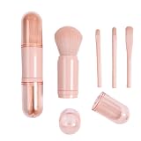 Small Makeup Brush Set Pink - 4 in 1 Portable Travel Lip Brush,Foundation Blending Powder Brush Mini