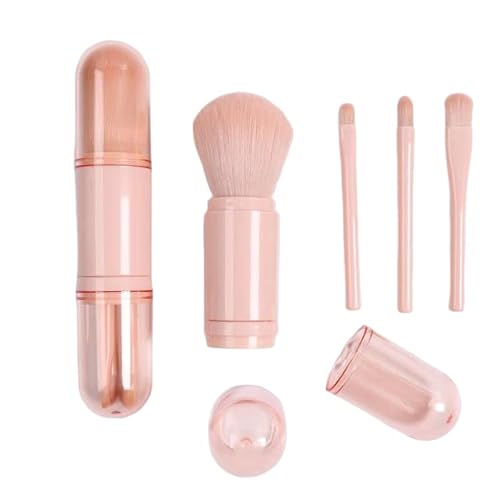 Small Makeup Brush Set Pink - 4 In 1 Portable Travel Lip Brush,Foundation Blending Powder Brush Mini Facial Cosmetic Makeup Brush Set,Travel Lip Brush,Highlight Brush,Eyeshadow Brush,Foundation Blending Powder Brush(Pink #TOP14