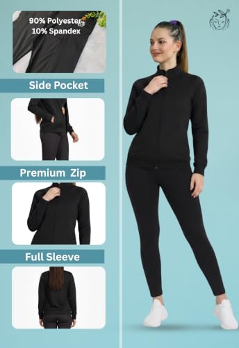 Image of Women 3 Piece Gym Workout Set | Sports Bra, Zip-Up Jacket & High Waist Leggings | Stretchable Yoga Activewear Co-Ord Set for Women | Fitness Gym Tracksuit