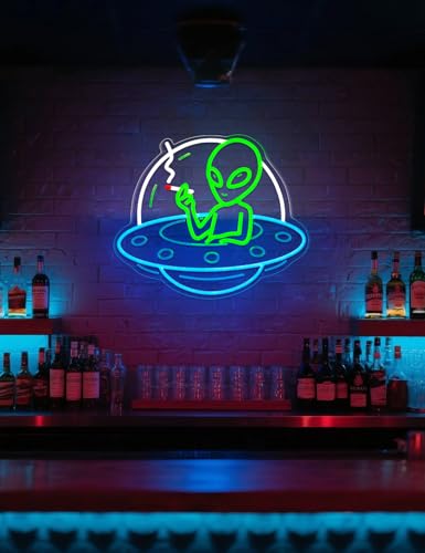 Image of Alien Neon Signs for Wall Decor, UFO Neon LED Signs Light for Man Cave, USB Dimmable Alien LED Light for Bar Party Birthday Christmas Gift (UFO Alien)