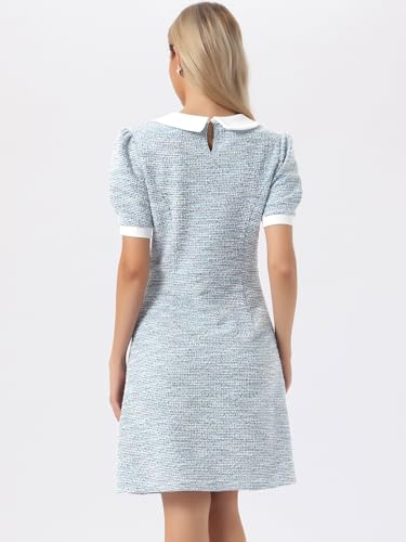 Image of Allegra K Peter Pan Collar Dresses for Women's Plaid Puff Short Sleeve Mini Tweed Dress