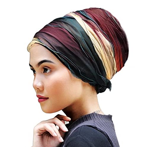 Mu Lan Legend Handmade Turban | Hijab Volumizer Cap Turban Under Scarf Bonnet Shawl | Chemo Hair Head Cover Cotton (Green Brown)